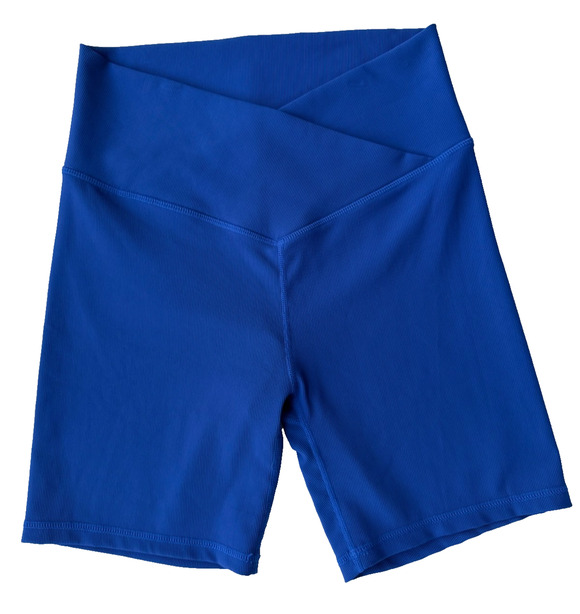 WILO The Label Pants - WILO Biker Yoga Gym Running Sporty Blue Ribbed Crossover V-waistband Shorts Sz L